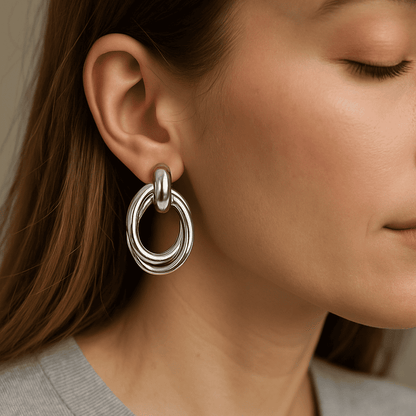 Boucles d’oreilles créoles doubles entrelacées Argentées